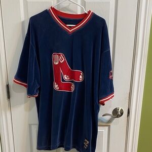 Vtg  Boston Red Sox Shirt Mens XL Blue Velour G III Carl Banks Cooperstown Gift